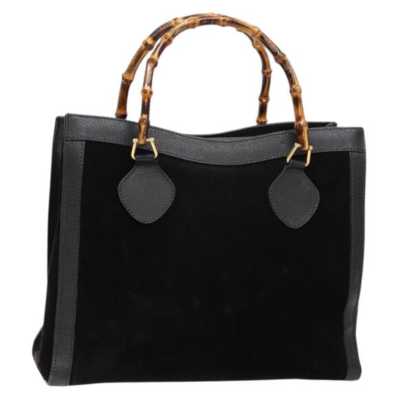 GUCCI Bamboo Hand Bag Suede Leather Black Gold 002 2853 0260 0 - Picture 1 of 16